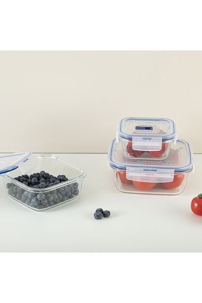 Luminarc Pure Active Square Glass Storage Container Set 6 Pieces