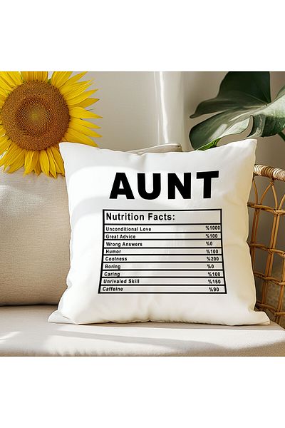 qoeuyl boutique Aunt Nutrition Facts Still Aunt Printed Fiber Filled Gift Pillow