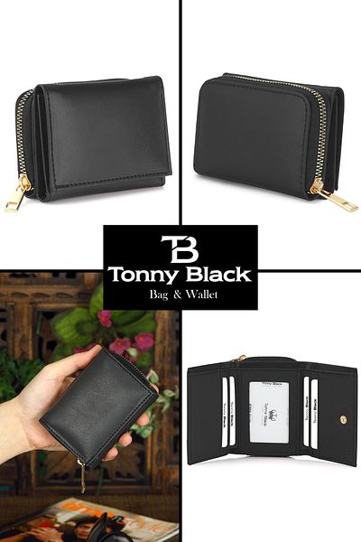 Tonny Black Originální dámská stylová peněženka na karty s mnoha přihrádkami, měkká kožená přihrádka na mince a papírové peníze