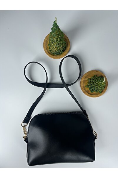 Yerli D model siyah düz baget omuz çantası el çantası