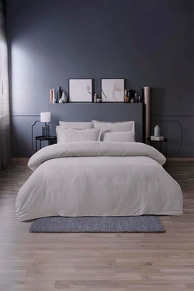 Altınbaşak Adelya Jacquard Satin Double Duvet Cover Gray (6 Pieces)