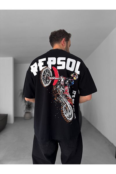 BYBASICMAN Black R-Cross Printed Oversize T-Shirt Jj-203