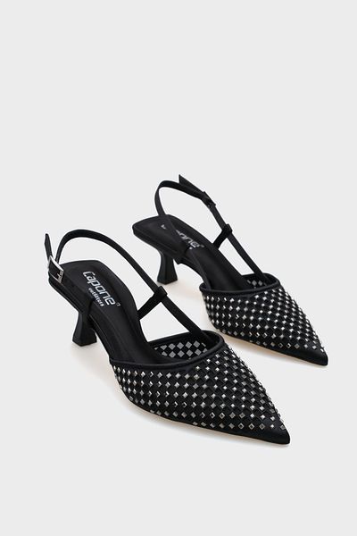 Capone Outfitters Olga Satin Stone Damenschuhe mit mittlerem Absatz und spitzer Zehenpartie und offenem Rücken