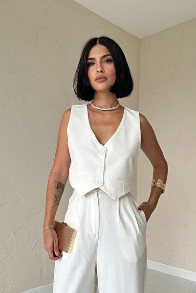 Genel Markalar Moda Luna Ekru Klas Ceket Ve Yelek Ve Pantolon Takım