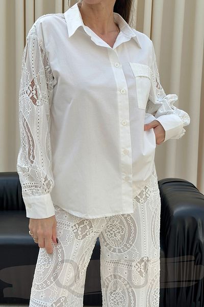 Qaju Women's Ecru Lace Detailed Cotton Shirt