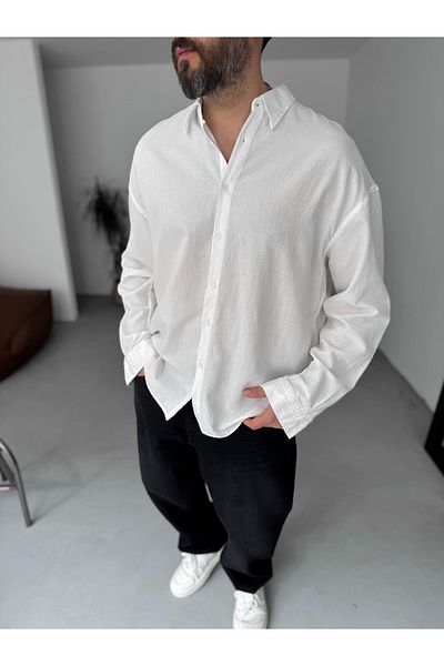 BYBASICMAN White Cotton Long Sleeve Shirt G-5619