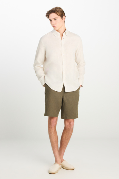 Lee 100% Linen Regular Fit Beige Shirt