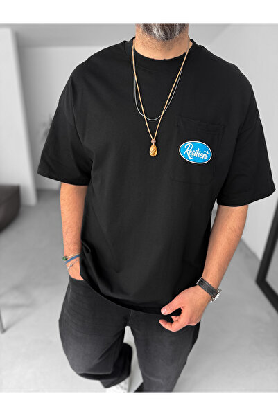 BYBASICMAN Чорна еластична футболка Oversize з розрізами JJ-124