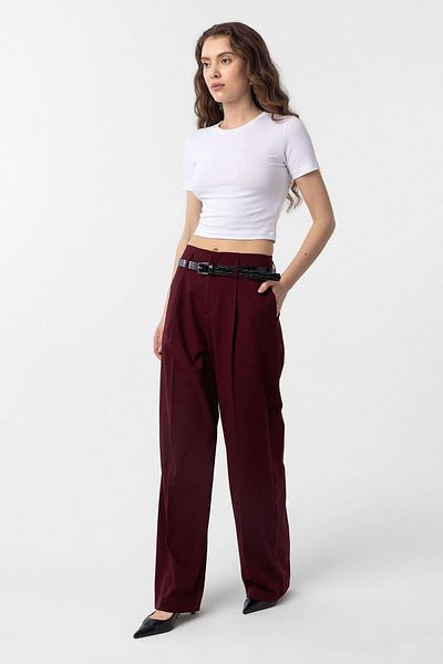Antioch Burgundy High Waist Pleated Women's Trousers