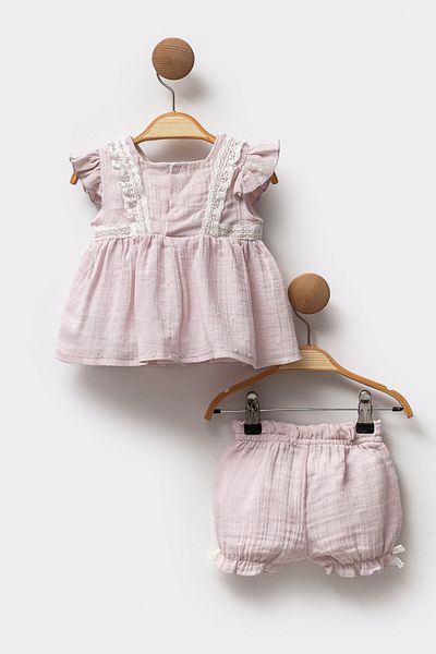 Cassiope Lacy Muslin Fabric 2-Piece Bottom Top Shorts Special Day Eid Baby Girl Suit