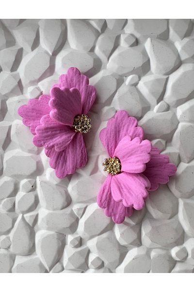 ACCESSORY Gold Detail Pink Flower Earrings