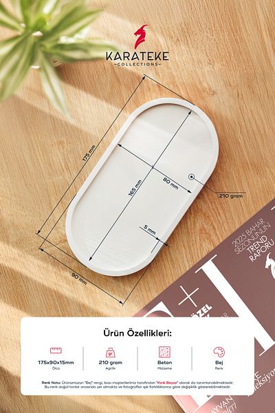 KARA TEKE COLLECTIONS Decorative, Jewelry and Functional Organizer Oval Concrete Base, Gift (Beige - Off White)