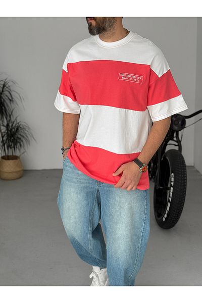 BYBASICMAN Pomegranate Flower Striped Oversize T-Shirt Jj-100
