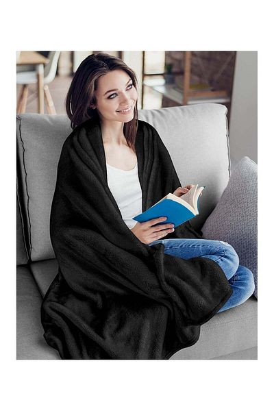 Comfy PIONEER SILKY SOFT FLANNEL BLANKET BLACK 200 X 220 CM BLACK
