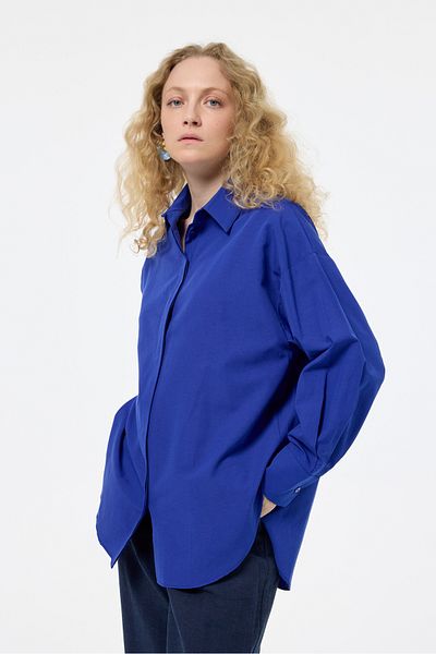 Quzu Sax Color Oversize Basic Shirt