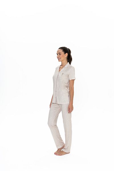 U.S. Polo Assn. U.S. Polo Assn. Women's Beige Buttoned Pajama Set - Bynva20H05W1L