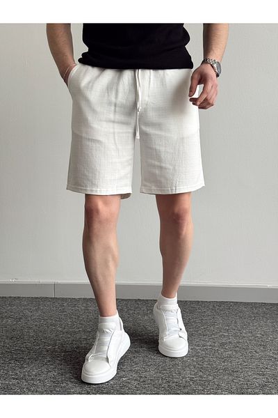 BY İMPALA MODA LINEN FABRIC SHORTS WITH ELASTIC WAIST AND LACES