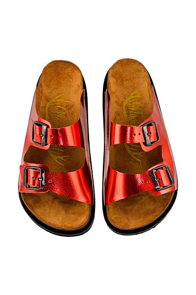 Moosefield Genuine Leather Shiny Red Women's Slippers