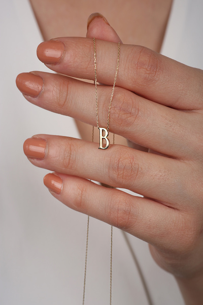 DİAMİNE PIRLANTA 14 Ayar Altın 3 Boyutlu B Harf Kolye