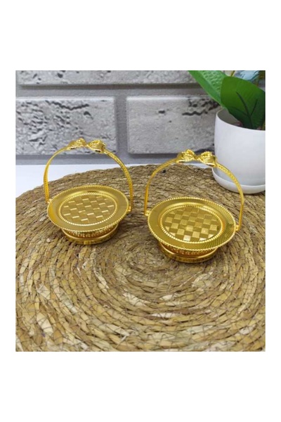 abnturk 2 Adet Gold Renk Fiyonk Detaylı Kahve Yanı Sunumluk Lokumluk