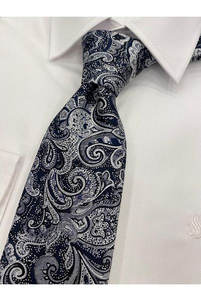 Cacharel Woven Fabric Patterned Gray Lace Tie