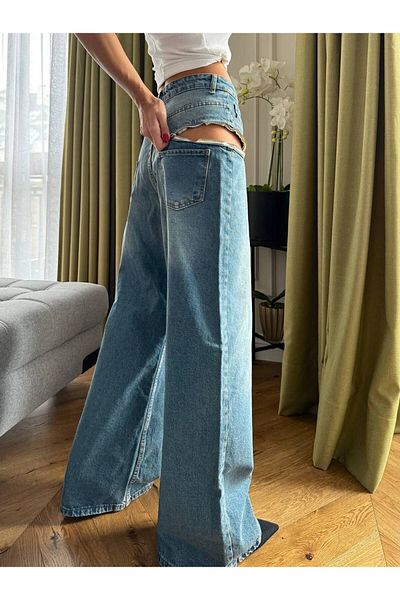 Moda Lounge Pantaloni palazzo din denim cu fermoar