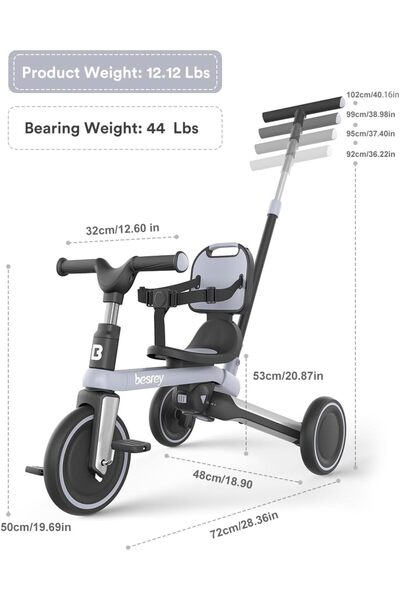 besrey 1-3 Yaş Katlanabilir Çocuk Bisikleti Ebeveyn Kontrollü, 5 Modlu