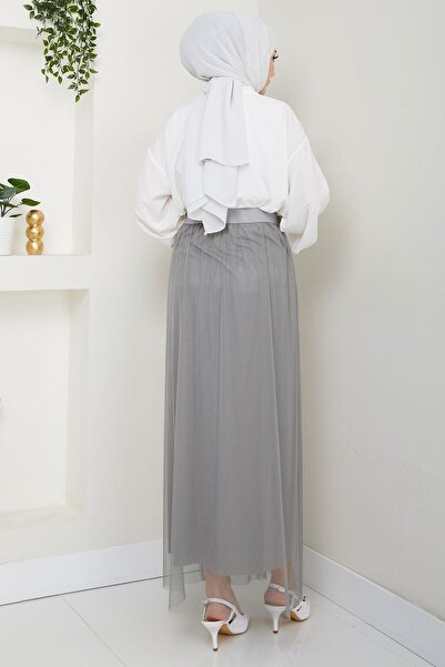hafsamina Elastic Waist Tulle Skirt Gray Hm2704