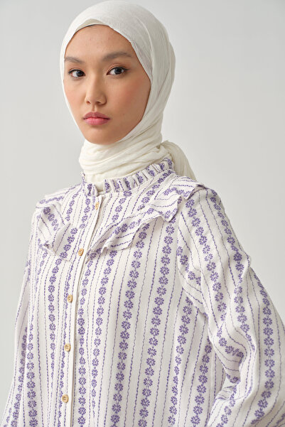 Tuğba Fırfır Detaylı Bileği Lastikli Tunik - Lila