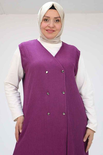 Eslina 57009 plus size vest-pants wrinkled set - plum