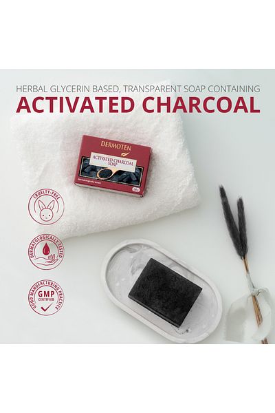Dermoten Sapun cu carbune activat pe baza de glicerina din plante, transparent, curatare profunda, 150gr