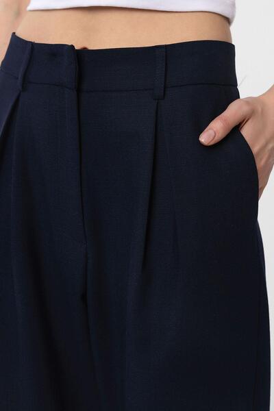 Antioch Lacivert Pilili Soft Bilek Boyu Kadın Pantolon