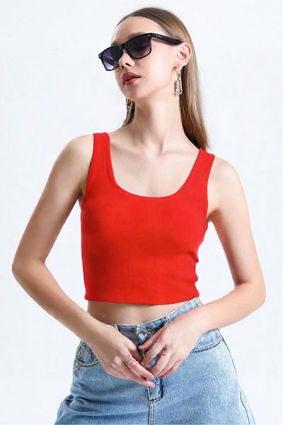 JAWEN Women's Camisole Fabric Wide Strap Crop Blouse