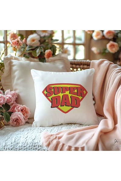 qoeuyl boutique Super Dad Father's Day Printed Fiber Filled Gift Pillow