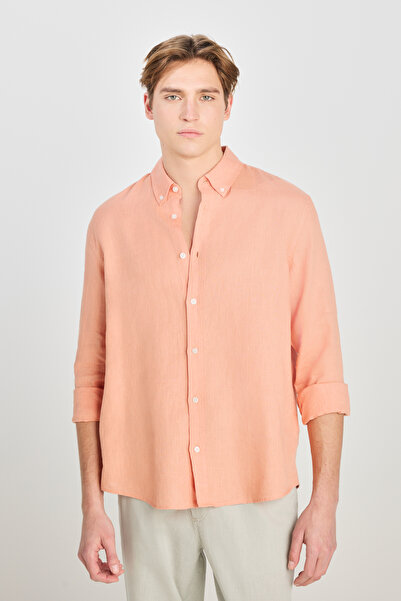 Lee 100% Linen Regular Fit Regular Cut Orange Shirt