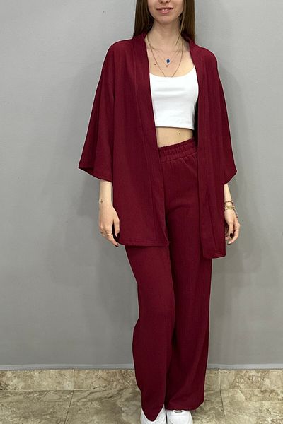 Tam Moda Women's Burgundy Color Palazzo Trousers - Kimono Set