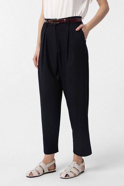 Antioch Black Pleated Soft Ankle Length Women's Trousers