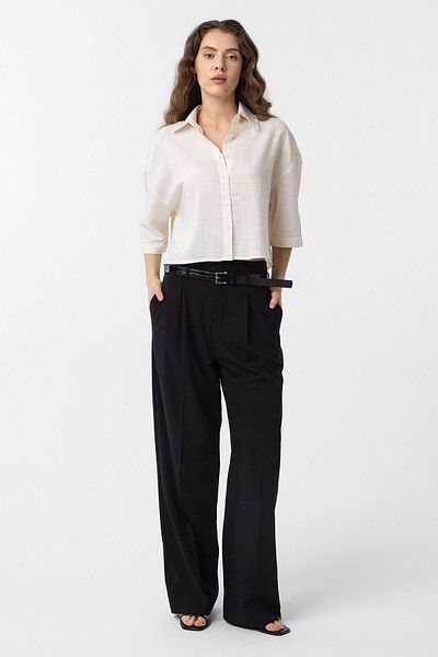 Antioch Black High Waist Pleated Women's Trousers