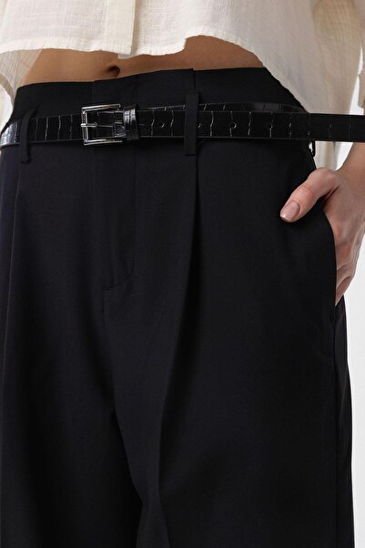 Antioch Siyah Yüksek Bel Pilili Kadın Pantolon