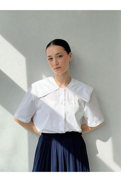 Retrobird Design Lace Baby Collar Shirt Snow White