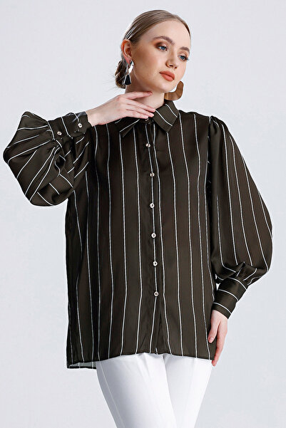 MD trend Жіноча сорочка з смугастим принтом, з об'ємними рукавами та об'ємним...