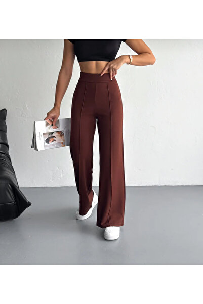 Moda Banuş Φόρμα από ύφασμα Modal με ρέλι καφέ με ραμμένο μπροστινό μέρος