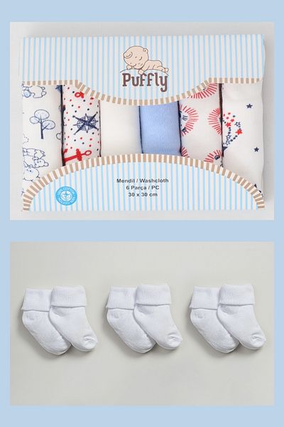 vivala 100% Cotton Baby Mouth Wipes and Sock Set 30X30 cm