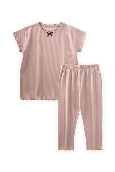 Cigit Komplet pidžama sa izvezenim ovratnikom, 2-10 godina, puder roze