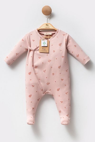 Cassiope Organic Cotton Booties Long Sleeve Side Tie Soft Touch Baby Girl Jumpsuit