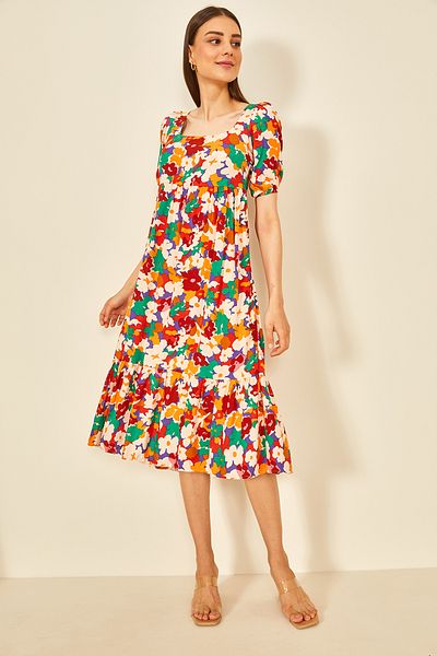 EYYE Colorful Square Neck Midi Dress