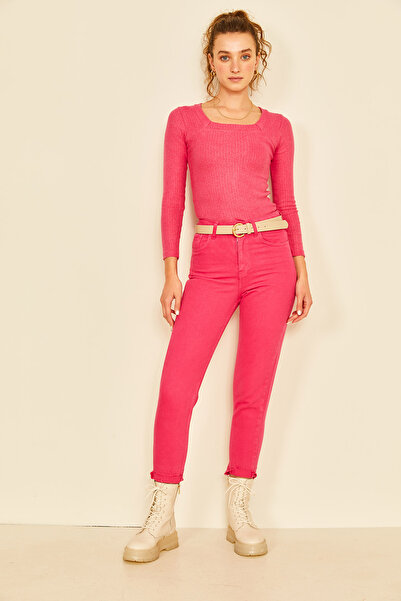 EYYE Фуксія з довгими рукавами та квадратним коміром