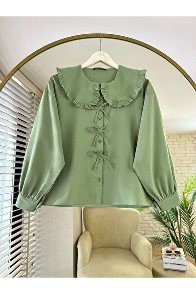 Güba Ticaret Terikoton Kumaş, Yaka Detaylı, Fiyonklu, Etek Üstü, Kadın Crop G...