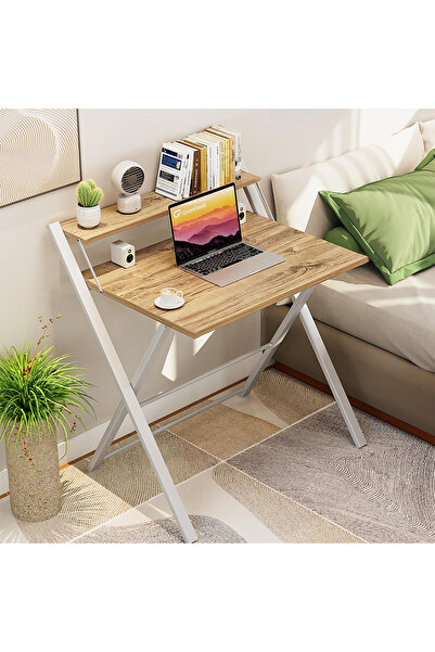 AYZ Metal Ayaklı Laptop Masası, Katlanır Çalışma Masası, Raflı Masa, Katlanır Laptop Sehpası