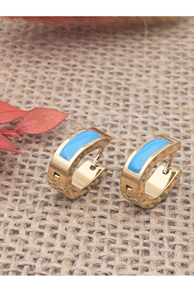 Siya Silver U Model Renkli Sedefli Minimal Çelik Küpe